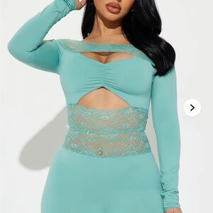 Elegant Lace Detail Teal Romper